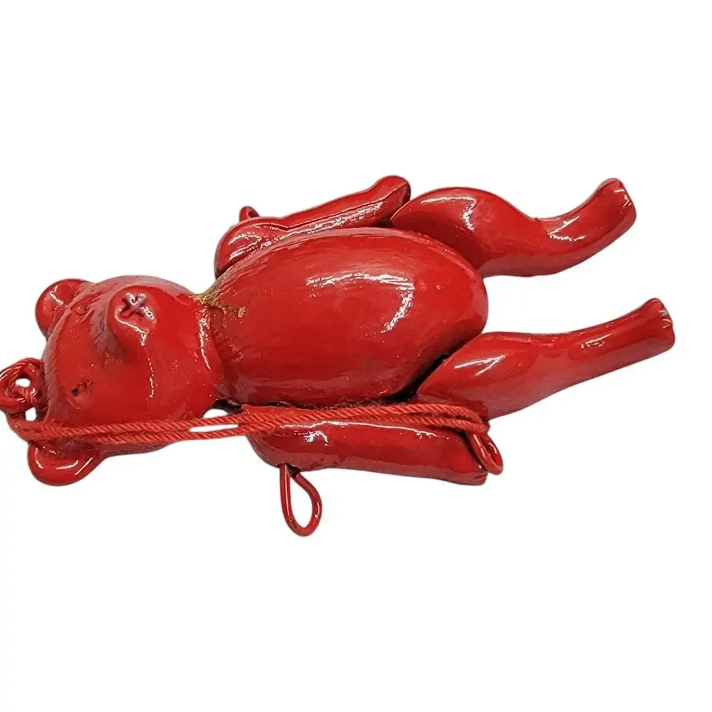 Vintage Midwest Importers Red Metal Jointed Teddy Bear Ornament Taiwan Christmas